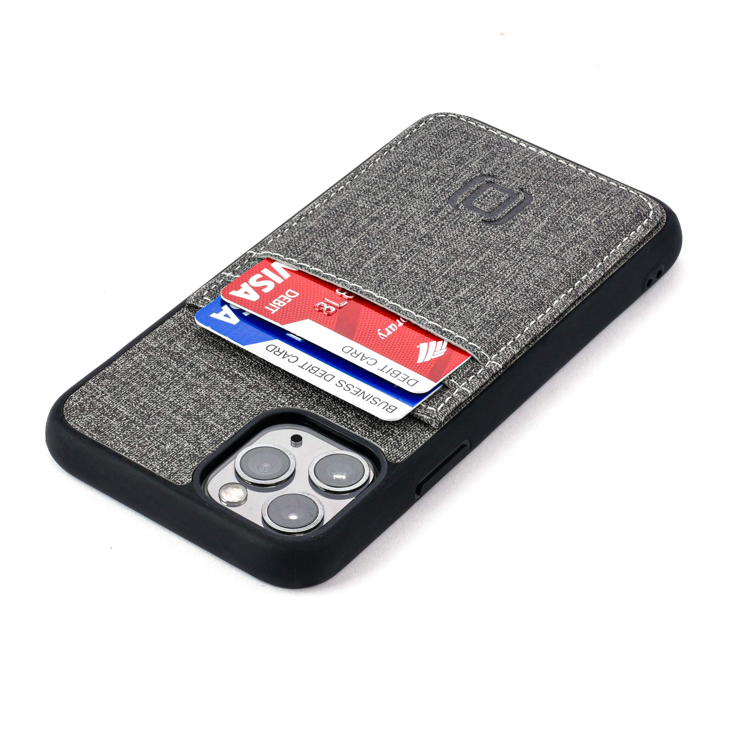 Dockem Luxe M2T Wallet Case for iPhone 11 Pro (5.8): Built-in Invisible Metal Plate, Designed for Magnetic Mounting: Slim TPU with Canvas Style Synthetic Leather 2 Pocket Card Case [Grey]