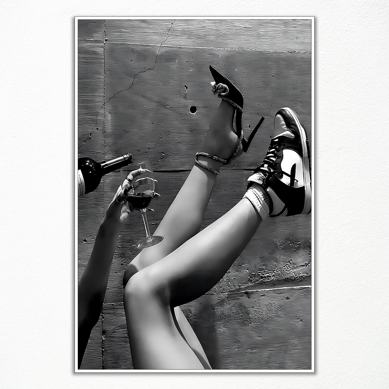 Anslipswar Trendy Black and White Canvas Wall Art, Funky Girl Aesthetic Preppy Poster, Women Times Newspaper Art Print, Vintage Bar Cart Wall Decor, Girls Dorm Apartment Picture 12x16in Unframed