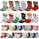 Suhine 40 Pair Christmas Gift Socks for Kids Holiday Xmas Novelty Cute Fun Dress Socks for Kids Bulk Boys Girls Winter Christmas, 6-10 Years