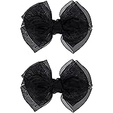 4 inch Black Organza Double Hair Bows Alligator Clips Mesh Ribbon Tulle Decorative Hair Bow Barrettes Halloween Wedding Party Dress Accessory for Toddler Teen Girls Kids