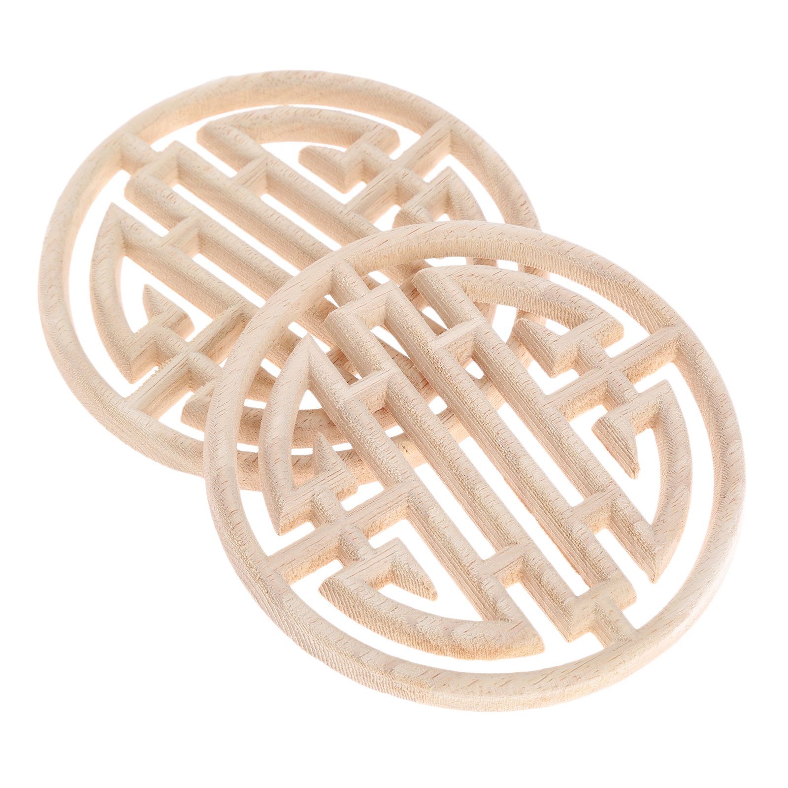 2pcs Carved Wooden Bed Door Wood Carved Appliques Retro Round Woodcarving Decal Unpainted Furniture Cabinet Wall Decor Crafts 15cm