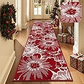 Findosom Christmas Runner Rug 2x8, Non Slip High-Low Textured Floral Washable Runner Rug with Rubber Backing, Boho Carpet Runners for Hallway, Kitchen, Entryway, Bedroom, Laundry & Holiday Decor, Red