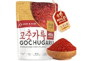 East and Else Gochugaru, Korean Red Chili Pepper Flakes, Coarse Grind for Kimchi, 1.1 LB (500g) Bulk Resealable Bag, Premium 100% Sun-Dried Chili Powder for Stews, Chili Oil, and Asian Cooking