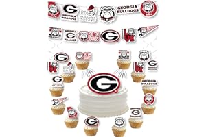 PARTYKANDY Georgia Bulldogs Party Supplies (42 Pieces) for University of Georgia Graduation, Tailgating and Birthday Parties with Banner and Cake Toppers