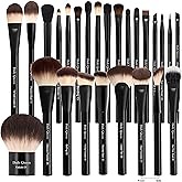 25 pcs Makeup Brush Set Holder Black Professional Kabuki Powder Concealers Eye shadows Blush Eyeliner Eyebrow Contour Eye blending Brushes (25pcs brush with box)