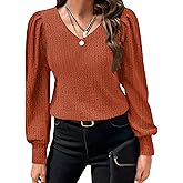HOTOUCH Women's Knit Shirt Soft Puff Long Sleeve Blouse Tops Lightweight V Neck Tunic XS-XXL