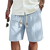 COOFANDY Men's Linen Shorts Casual Elastic Waist Drawstring Summer Beach Shorts