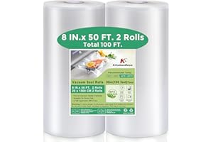 KitchenBoss Vacuum Sealer Bags Rolls: 8'' x 50' 2 Pack Sac Sous Vide for Food Saver, BPA Free, Commercial Grade Food Vac Seal