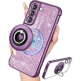 LISEVO for Samsung Galaxy S22 Case - Women Glitter Bling Compatible with MagSafe Ring Stand Magnetic Phone Cover Cute Girls Sparkly Girly Luxury Elegant for Samsung S22 Cases - Purple