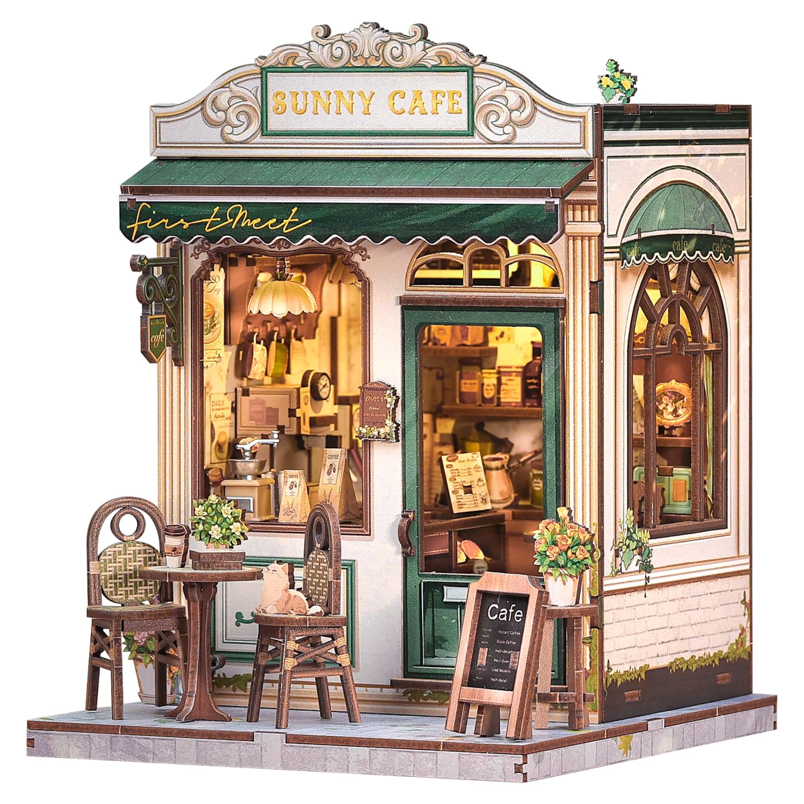 Photo 1 of Fsolis Book Nook Kit - DIY Scene Miniature Dollhouse Kit for Adults Bookshelf Puzzle Tiny House Mini Craft Coffee Shop Model Bookshelf Decor Gifts for Women Book Lovers Puzzle Beginners (Sunny Cafe)