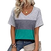 Zeagoo Womens Summer Tops Short Sleeve Casual Shirts Floral Tee Trendy 2026 Basics V Neck Plain Tshirt