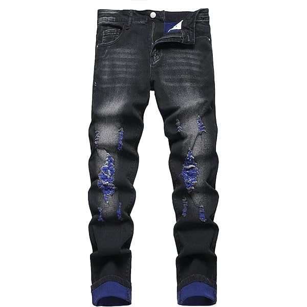 Ripped Jeans for Men Distressed Light Blue Wash Denim Pants