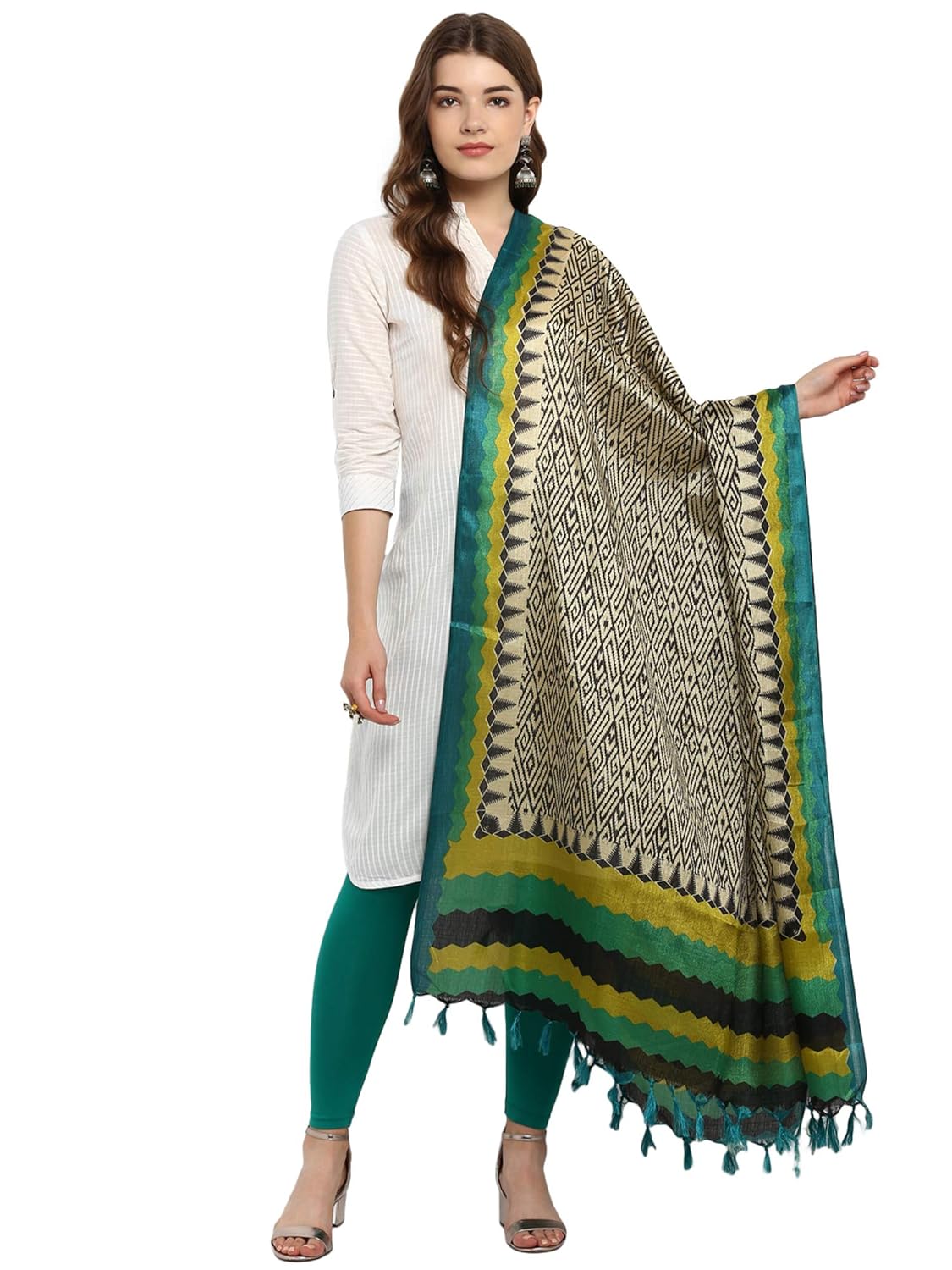 applecreation women's khadi silk dupatts with jhallar (freesize_multi-coloured_khdpt103b)