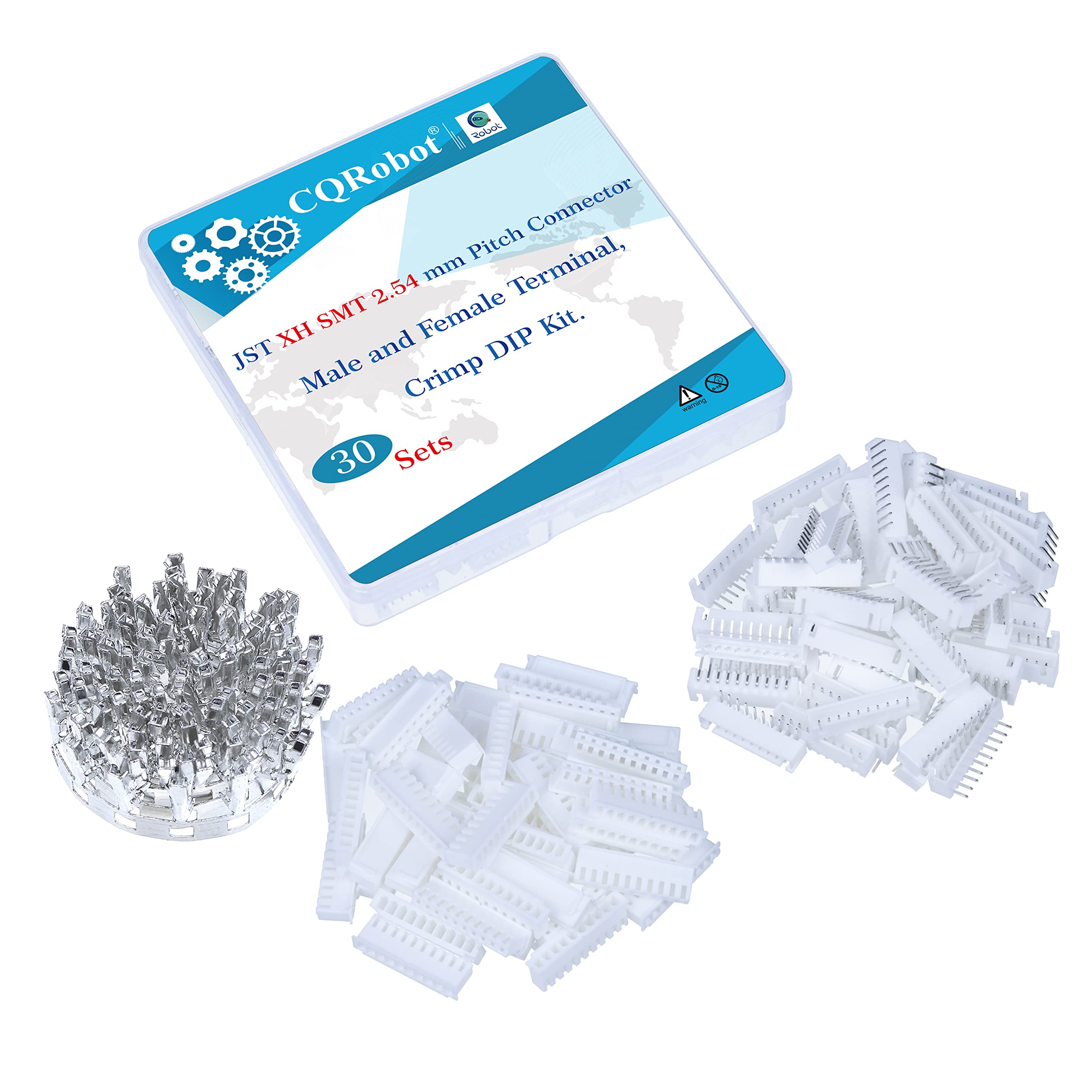 CQRobot JST XH SMD 2.54 mm Pitch 10-Pin Electronic Computer Connector IC Male Plugs, Female Sockets Housing and T-Shaped Crimp Terminal Kit. 30 Sets/360 Pieces Wire-to-Board Adapter Cable Assembly.