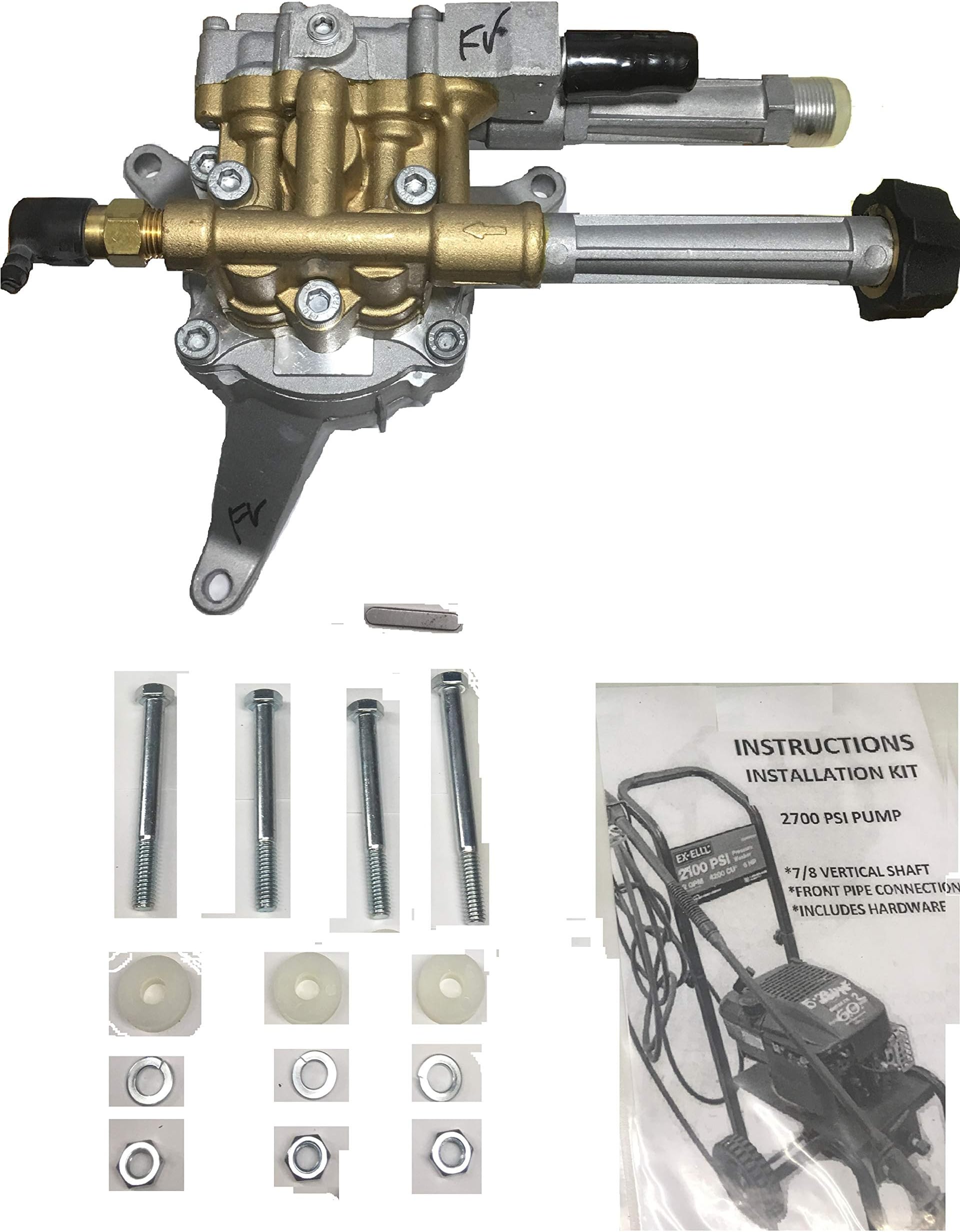XCELL Heavy Duty Brass Version Pressure Washer Vertical Replacement Pump KIT Replaces A07908 PWH2500 Power Wave Under Engine VR 2500 & Delta Models, Front Pipes
