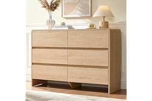 Jocisland 85 cm Wide 6 Drawer Dresser for Bedroom, Modern Chest of Drawers with Rounded Corners, Anti-Tip Kit, Large Storage 