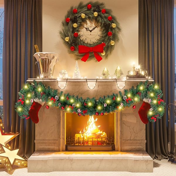 CEENNA EXTRA LONG 15FT CHRISTMAS GARLAND WITH 100 LED LIGHTS ARTIFICIAL PINE PRELIT LIGHTED CHRISTMAS OUTDOOR INDOOR DECORATIONS XMAS HOLIDAY STAIRS RAILING MANTLE DOOR DECOR(CANDY CANES GARLAND)