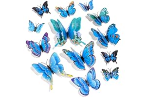 SAOROPEB 3D Butterfly Wall Decor, 24 Pcs Double Layer Butterfly Decorations for Party Decorations Locker Decor Refrigerator Decal, Reusable (Blue)