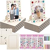 16 Pack DIY Picture Frame Craft Kit, 6 x 8 inch Wooden Photo Frames Painting Craft Kit with 12 Color Pen 4 Diamond Stickers, 