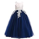 Weileenice Navy Junior Girls Lace Bridesmaid Dress