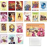 African American Christian Greeting Cards Assortment – Set of 18 Inspirational Cards with Envelopes – Birthday, Encouragement, Get Well, Sympathy & More – Faith-Based Black Greeting Cards for All Occasions