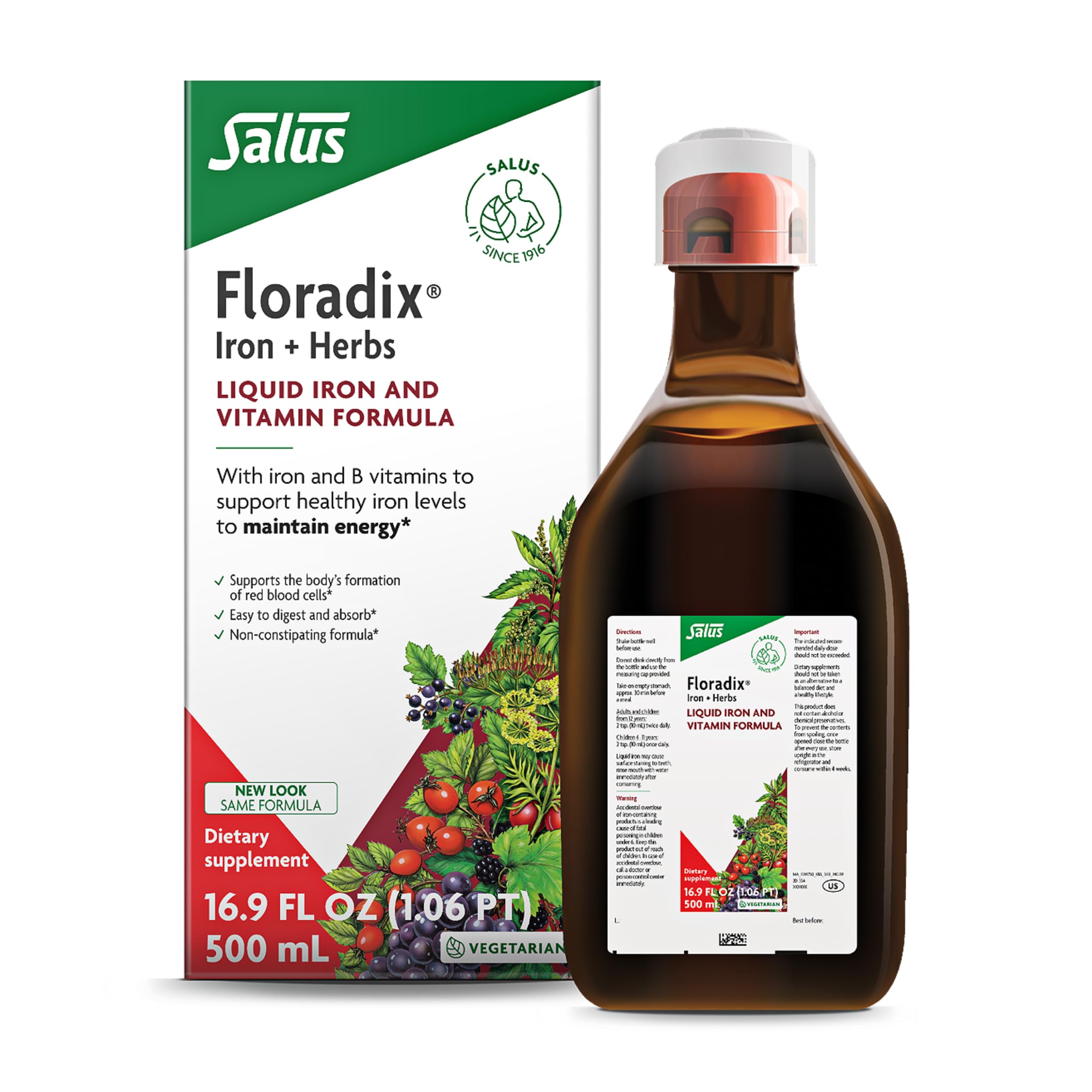 Photo 1 of Floradix by Salus Iron & Herbs - Liquid Herbal Supplement for Energy Support* - Iron Supplement with Vitamin C & B Complex Vitamins - for Men & Women - 16.9 Fl Oz