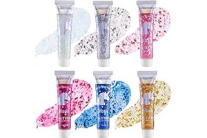 SUMEITANG 6Colors Face Body Glitter Gel，Mermaid Holographic Sequins Chunky Glitter Paint for Party Singer Concerts Music Festival Rave Accessories for Girls Women Face Body Hair Sparkling Makeup