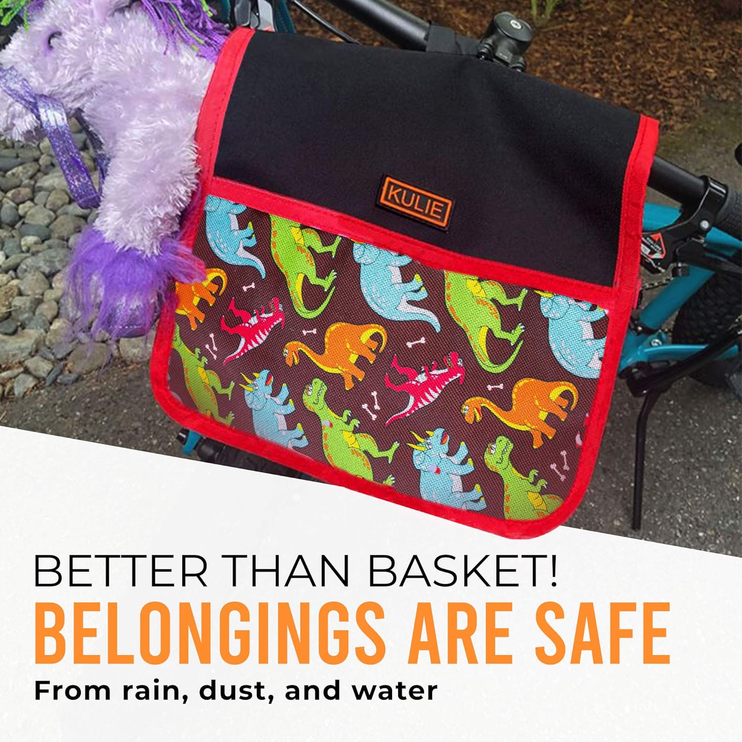 Kulie Bike Handlebar Bag for Kids, Multifunctional Bike Basket for Girls and Boys, Waterproof Bag with a Sturdy Strap, Dinosaur : Sports & Outdoors