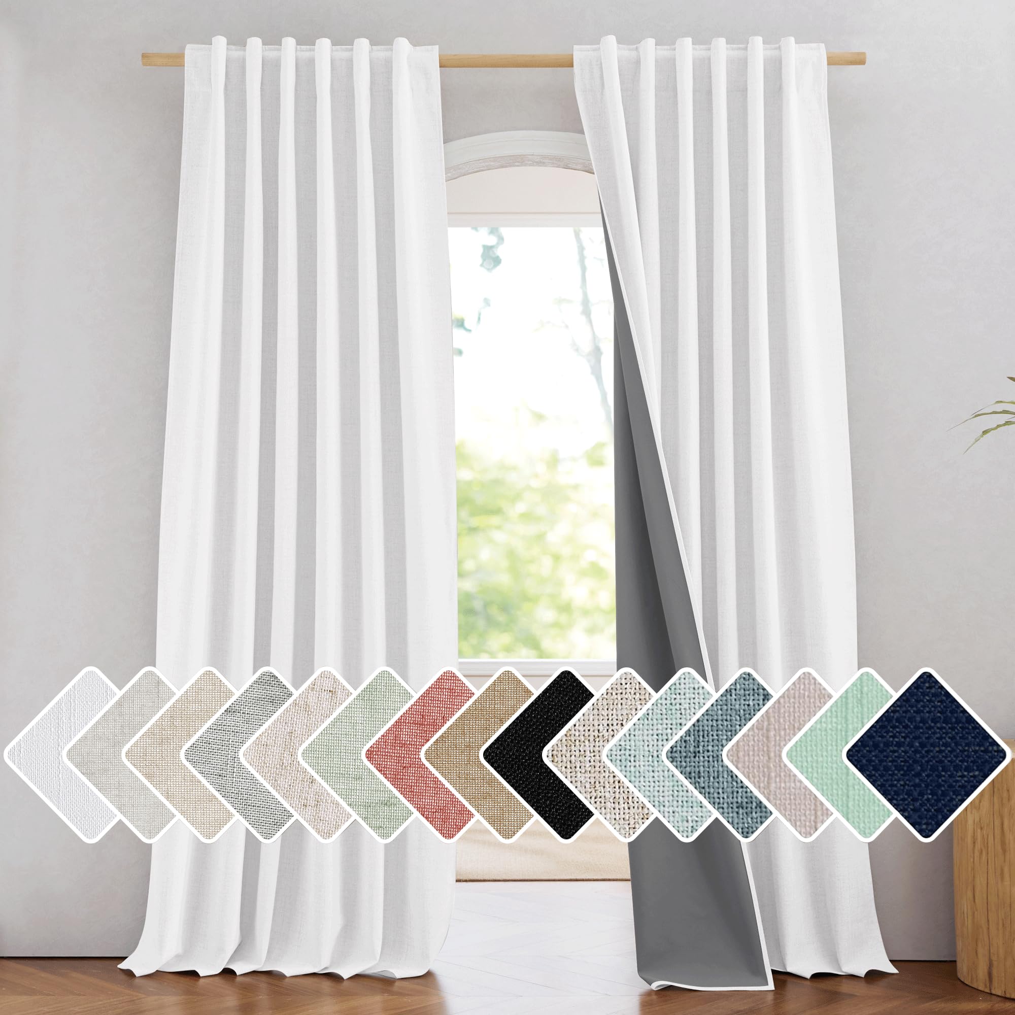 Photo 1 of NICETOWN Greyish White 100% Blackout Linen Curtains 90" Long, Farmhouse Thick Completely Blackout Window Treatment Panels Thermal Insulated Drapes for Living Room (1 Pair, 52" Width Each Panel)