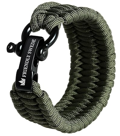 The Friendly Swede Paracord Armband, extra breit und einstellbar Survival Outdoor Trilobit Überlebensarmband mit Edelstahlver