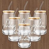 Lallisa 6 Pack 13th Birthday Gifts for Girls Drinking Glasses with Lids and Straw 13th Birthday Decorations Clear Coffee Glass Cups for Daughter Granddaughter Niece Student Party Supplies Favors