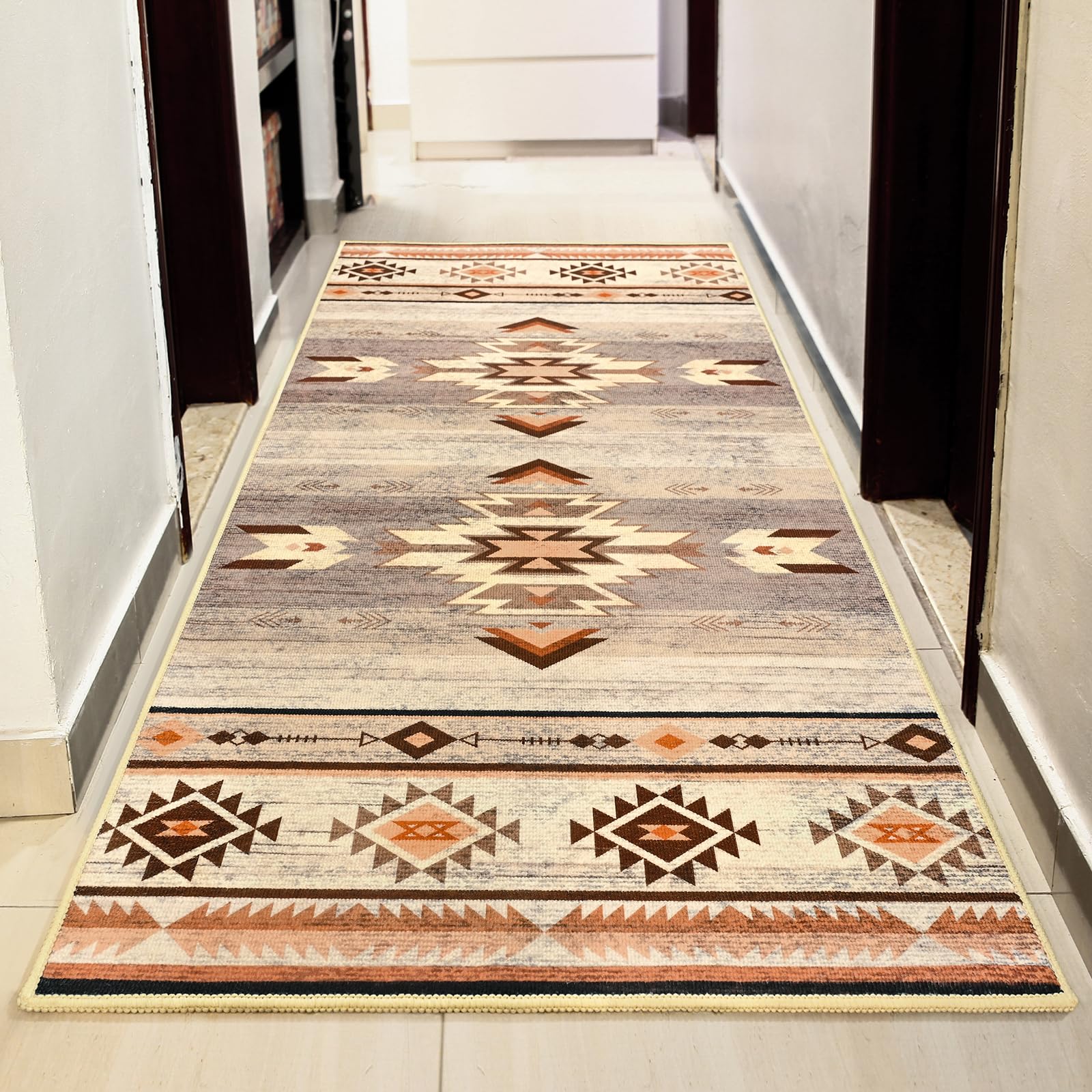 Photo 1 of B BENRON Hallway Runner Rug 2 x 4, Non-Slip Western Runners for Bedroom Kitchen, Accent and Tribal Style Long Rugs Washable, Warm Beige
