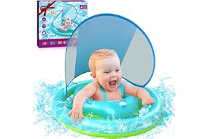 ZIZZ Baby Pool Float with Canopy - 2025 New Inflatable Baby Swim Float with UPF50+Sun Protection, Baby Infant Pool Float with Toy Play Console Adjustable Seat for Toddler Kids Aged 6-36 Months