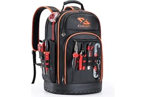 Golkcurx Tool Backpack, Heavy Duty Backpack Tool Bag, 1680D Implements Carrier for Electrician, Durable and Molded Base