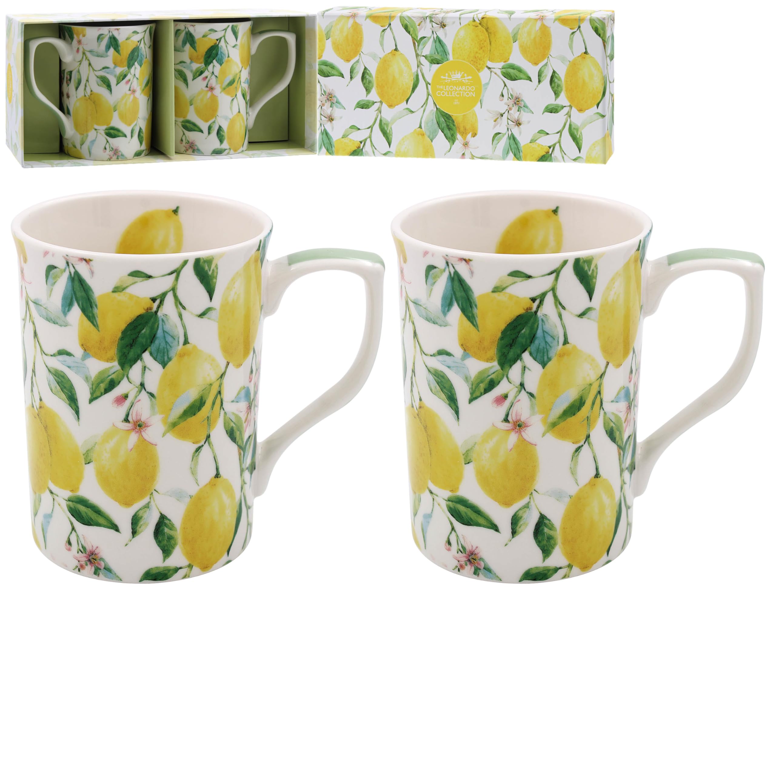 Lesser & Pavey Set of 2 British Designed Coffee Mug | Ceramic Coffee Mugs for Home or Work | Large Mugs for Hot Drinks | Tea and Coffee Cups (Lemon Grove Mug Set 2)