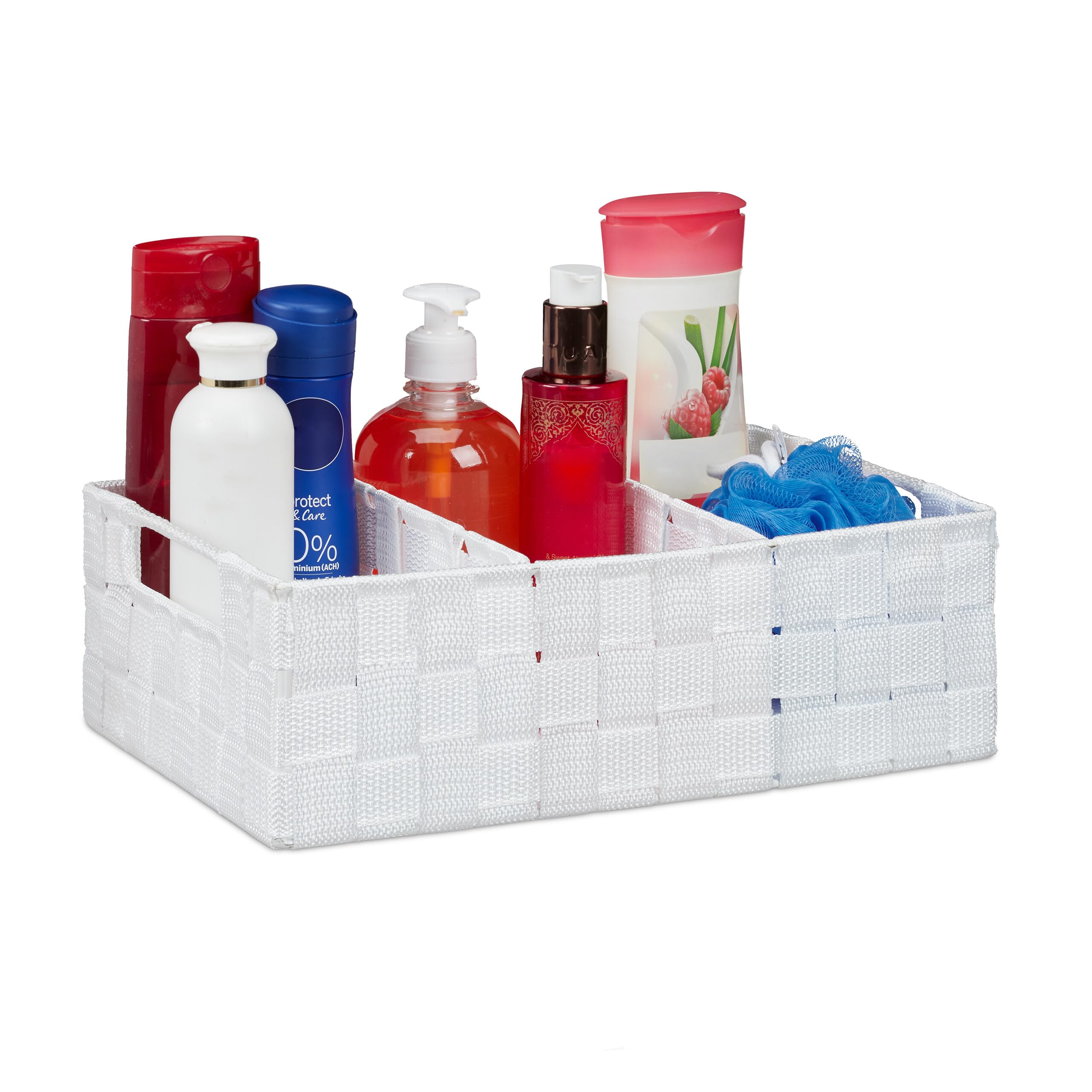 Relaxdays Storage Basket with Compartments, Bathroom Cosmetics Bin, Box, Handles, HWD: 10x32x21 cm, White, 10 x 32 x 21 cm
