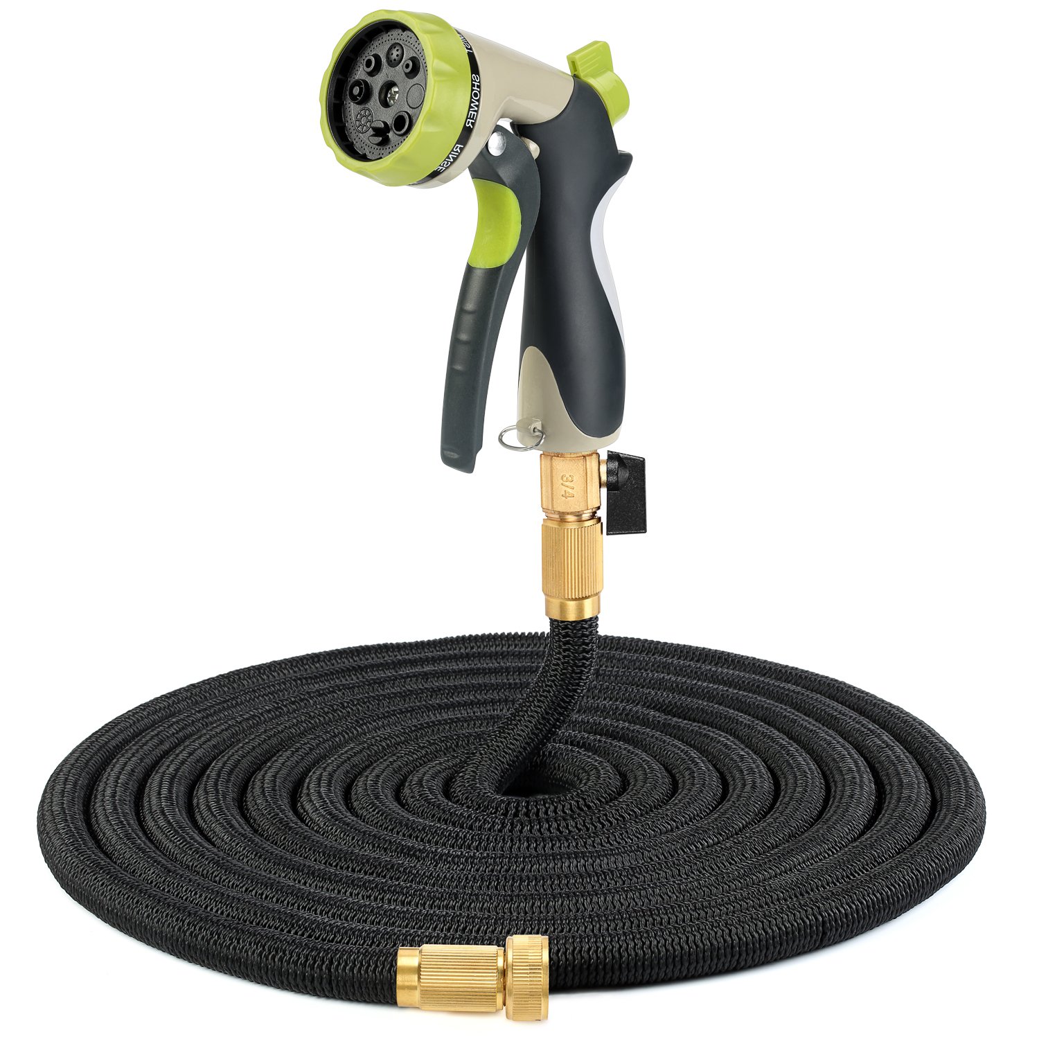 Garden Hose, Fivanus 50ft Portable Flexible Expandable Water Hose with 8 Pattern Spray Nozzle with Double Latex Core, Solid Brass Connector and Extra Strength Fabric for Car Garden Hose Nozzle, Free Storage Bag