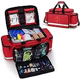 Trunab Emergency Responder Trauma Bag Empty, Professional First Aid Kits Storage Medical Bag with Inner Dividers and No-Scratch Bottom, Ideal for EMT, EMS, Paramedics, Red, BAG ONLY