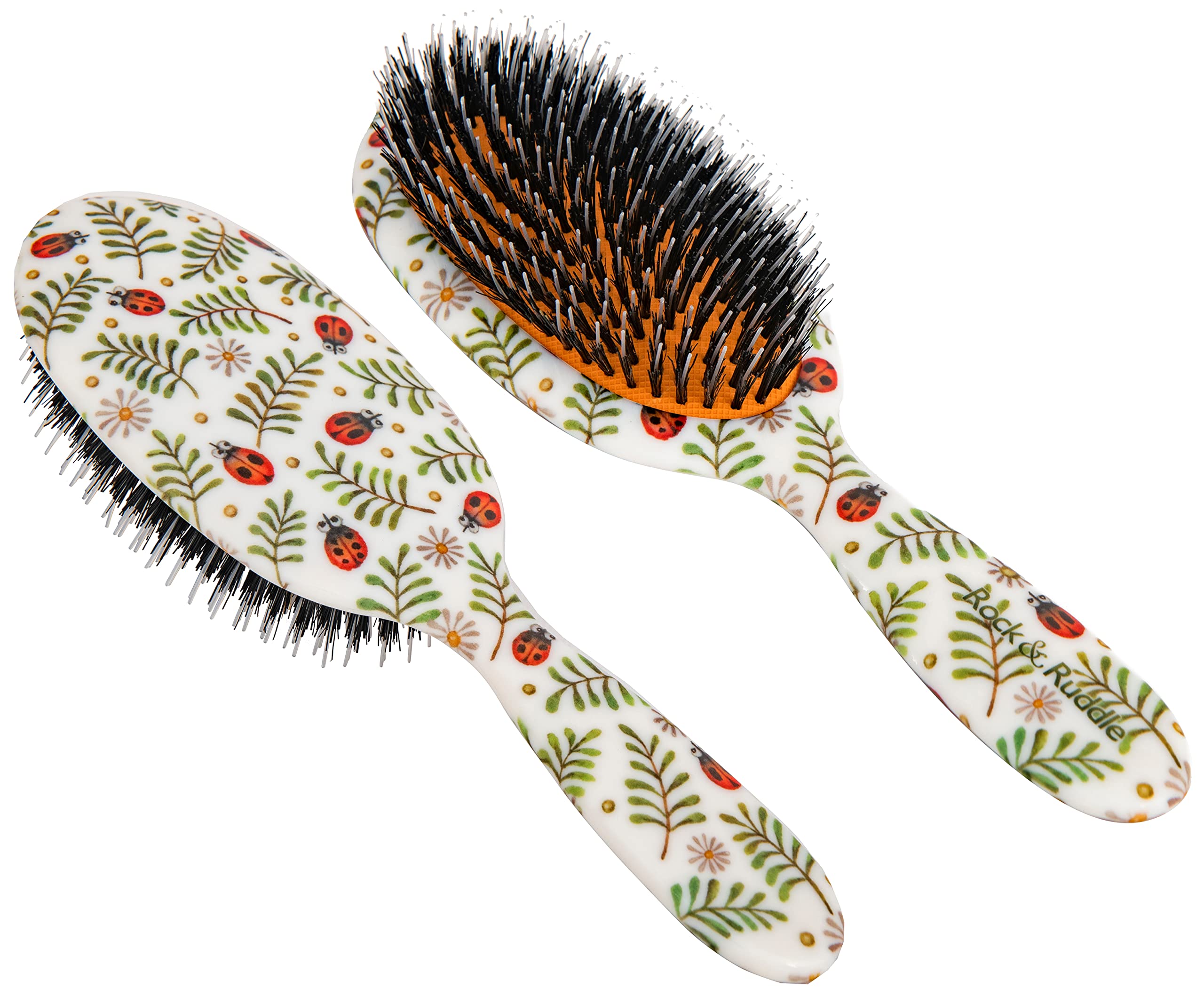 Rock & Ruddle Natural Mixed Boar Bristle Hair Brush for Women and Kids (Large, 21 cm) - Perfect for Wet or Dry Hair, Detangling Smoothing Blowdrying - Designed & Made in UK - Ladybirds Design