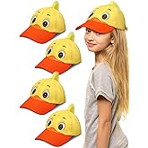 Geyoga 4 Pack Funny Rubber Duck Hats Ducky Shaped Baseball Cap Yellow Duck Print Costume Cute Baseball Hat with Adjustable Snap Back for Kids Girls Boys Themed Birthday Party