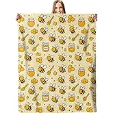 Cute Bee & Honey Blanket - Plush, Soft, Comfy, Lightweight, Warm, Fuzzy, Cozy Flannel Throw Blanket for Couch, Travel, Bed, Office, Outdoor - 50in×60in