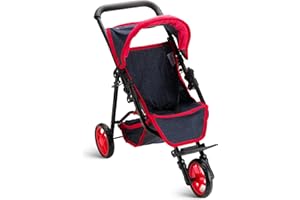 HUSHLILY Baby Doll Stroller for Dolls - Jogger Toy Doll Stroller for Toddlers 3 Years and up, Adjustable Canopy & Storage Basket, Denim Design for Kids