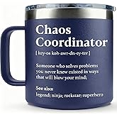 WECACYD Employee Appreciation Gifts - Thank You Gift, Christmas Gifts for Men, Teacher, Boss, Office Coworker, Bus Driver, Mentor, Job Promotion - 14oz Chaos Coordinator Mug Navy Blue