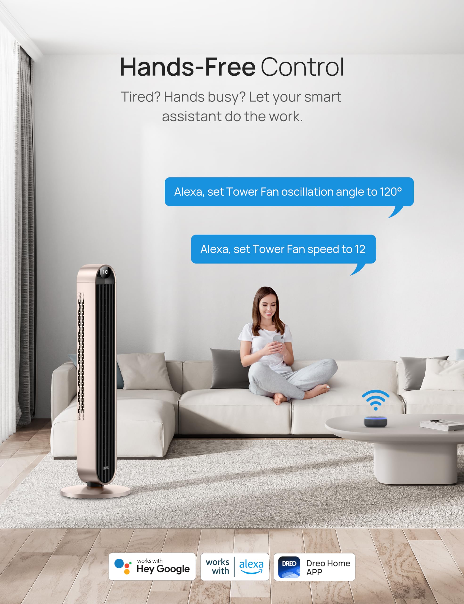 Dreo Smart Tower Fan Voice Control, 120° Oscillating Fan Works with Alexa/Google/App/Remote, 42 Inch, 25dB Quiet DC Bladeless Fan for Bedroom,12 Speeds, Floor Fan for Home, Office, Pilot Max S