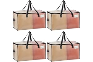 VENO 4 Pack Moving Bags, Comforter and Blanket Storage Bags for Closet, Moving Boxes, Boxes with Lids Alternative, College Dorm Packing Supplies, Foldable Heavy-Duty Tote with Window (Clear, 4 Pack)