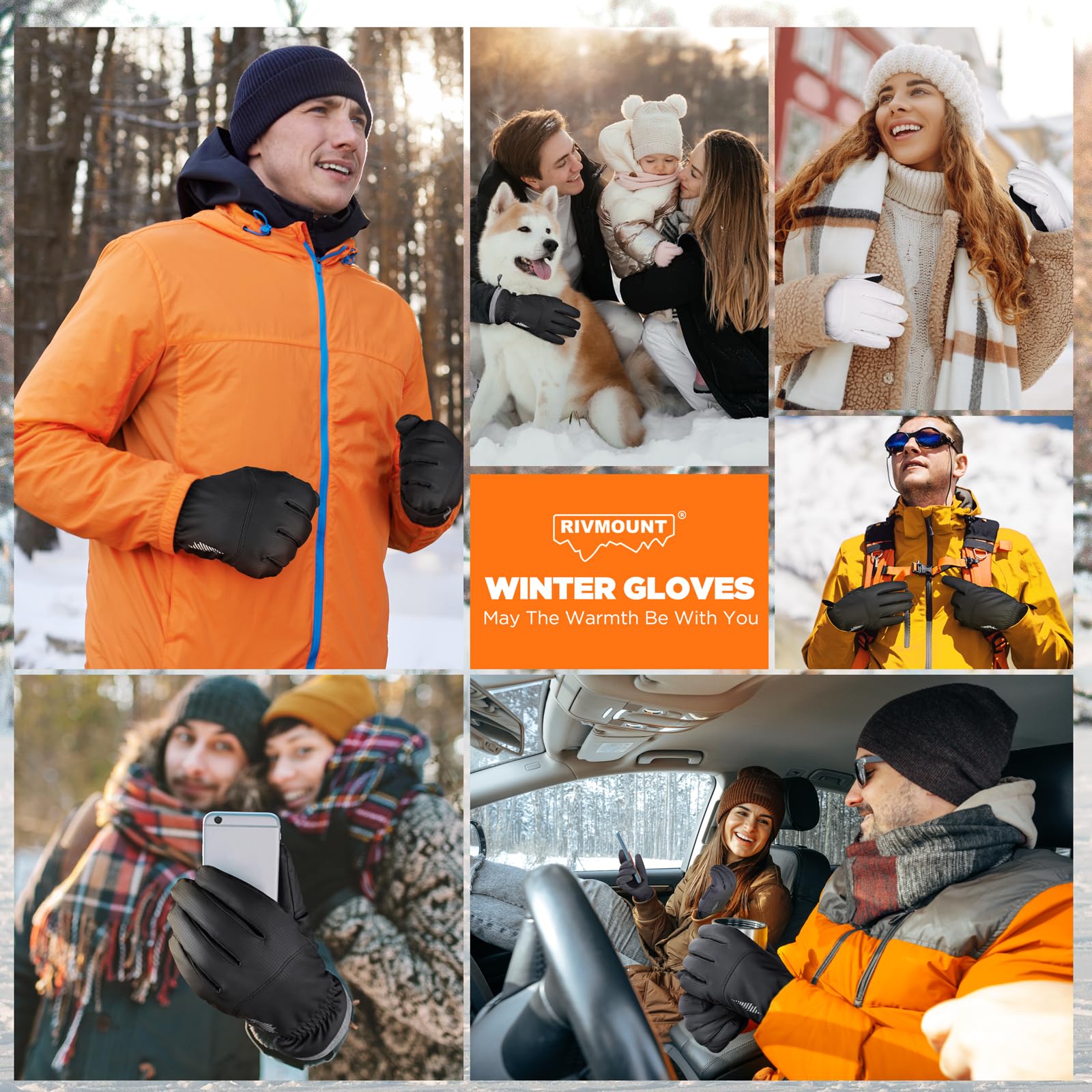 rivmount Winter Waterproof Ski Snow Warm Gloves for Women Men, Windproof Cold Weather Thermal with Touchscreen Fingers, for Running Driving Cycling Hiking Biking Sports Outdoor Daily Work