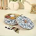 Brick Brown Handcrafted Wooden Floral Masala Box for Kitchen | Masala Dabba | Spice Jars | Spice Rack Organizer Storage Box with 7 Containers & 1 wooden spoon(8.25x 3.75 Inch) Medium, Floral