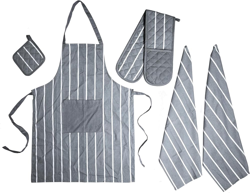 Olivia Rocco 5pc Kitchen Set: Apron, Oven Mitts, Pot Holder, Tea Towels -