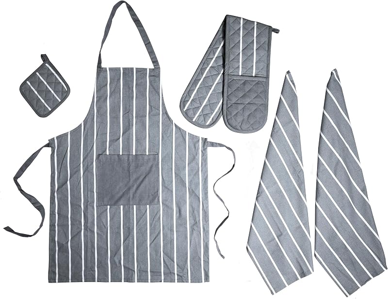 Olivia Rocco 5pc Kitchen Set: Apron, Oven Mitts, Pot Holder, Tea Towels -