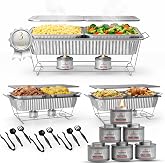 Disposable Chafing Dish Set and Food Warmers for Parties 33 Piece Set | Chafing Set, Includes Chafing Fuel, Serving Pans, Covers, Racks and Utensils, Buffet Servers and Warmers, Catering Supplies